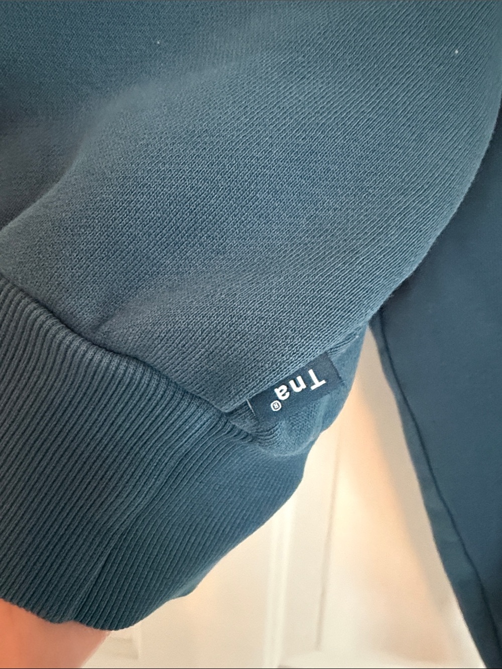 TNA Cropped Half-Zip Sweatshirt in Teal Blue - Picture 3 of 5